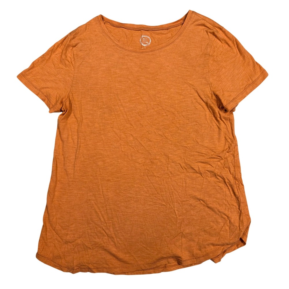 Maurices 24/7 Womens Large Burnt Orange Slub Knit Short Sleeve Curved Hem Tee